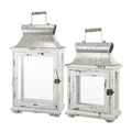 Decorative Wooden Candle Lantern Set of Two with Glass – Indoor & Outdoor Use