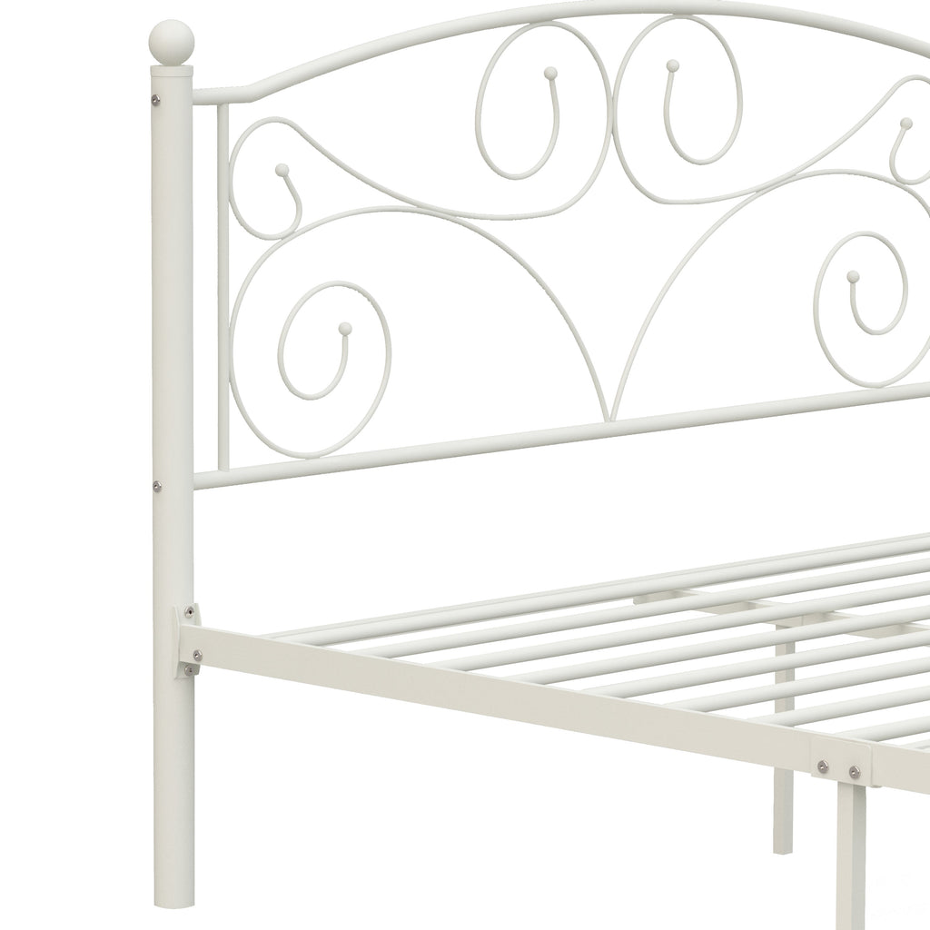 Queen Size Metal Bed Frame with Flower Headboard and Footboard