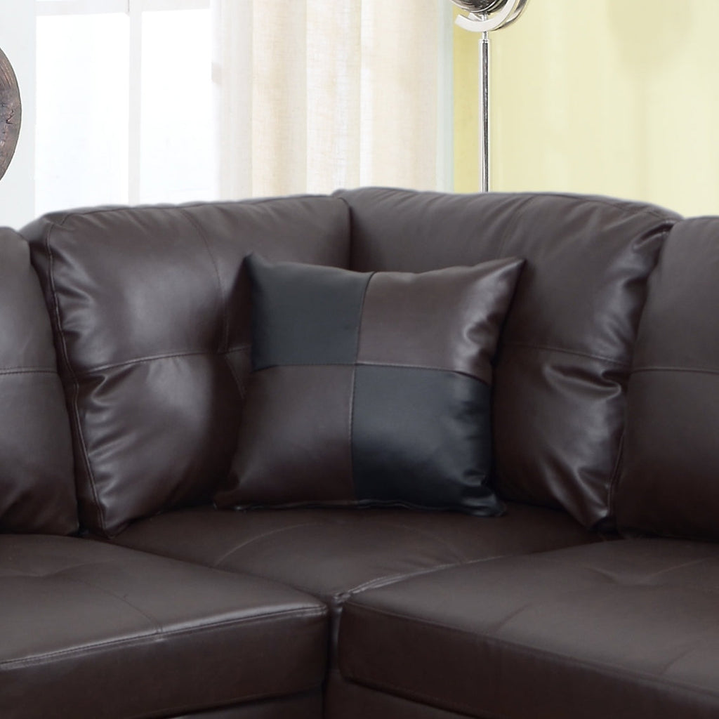 Brown Faux Leather Sectional Sofa Set with Left-Facing Chaise - Brown