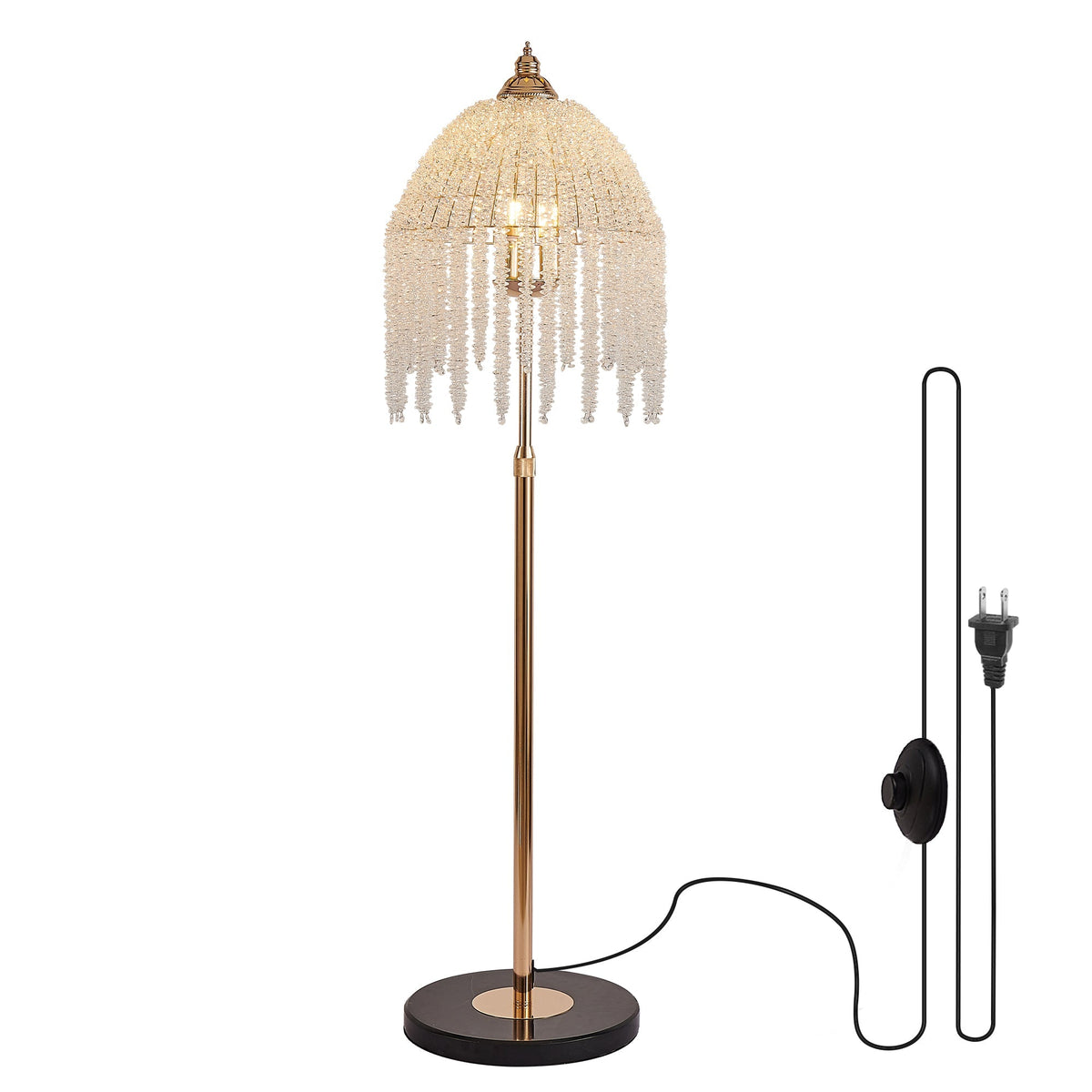 3-Light Elegant Crystal Floor Lamp – Vintage Waterfall Design