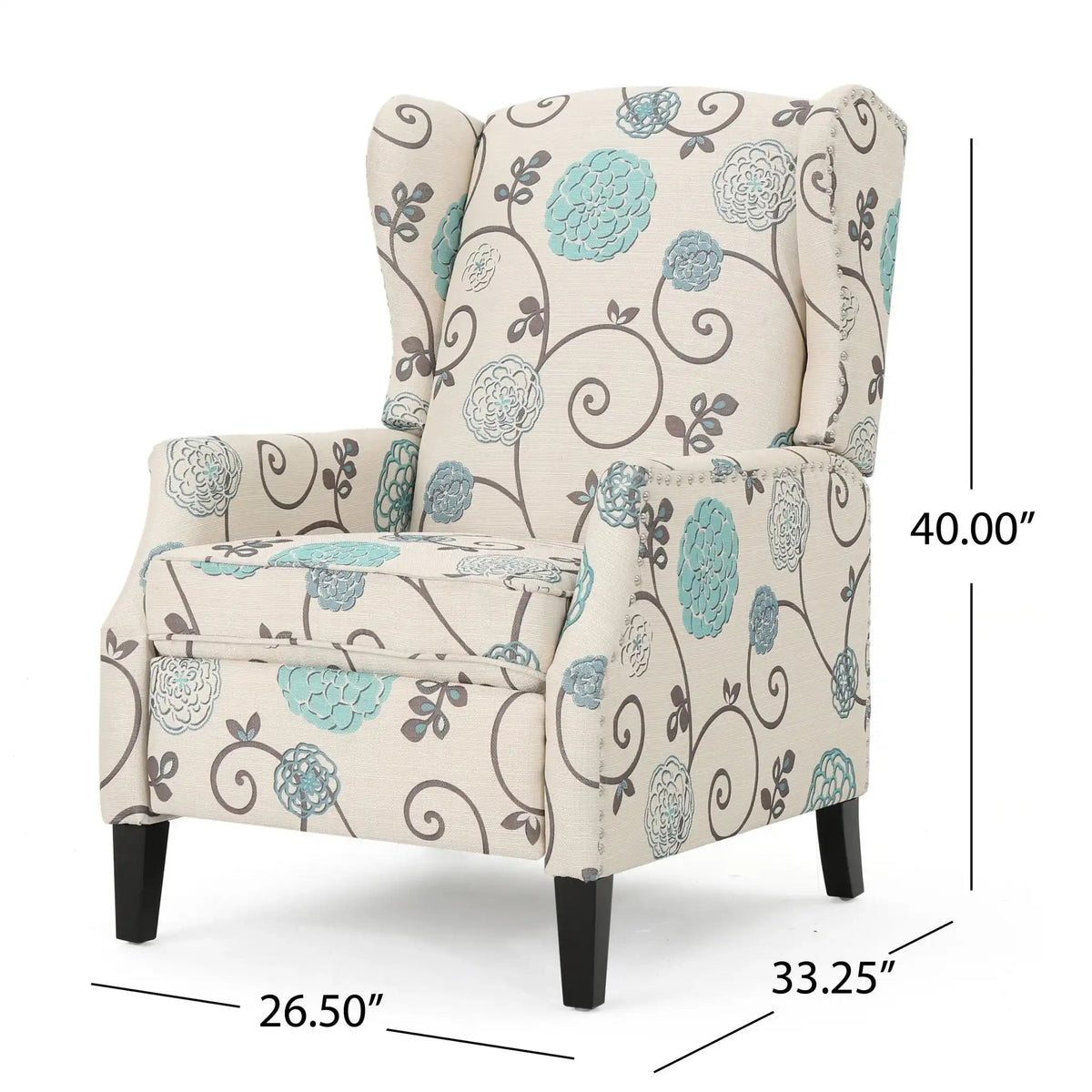 Westeros Wing Back Fabric Upholstered Recliner with Studded Trim – Multiple Colors