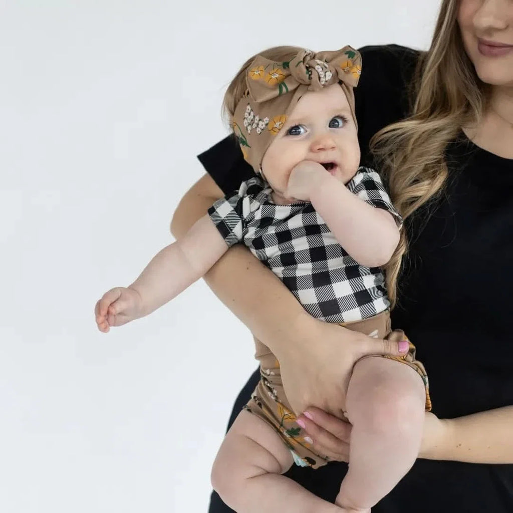 Baby Bamboo High-Waisted Shorties | Bison Plaid