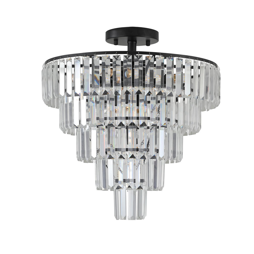 20' Black Crystal Chandelier Ceiling Light, Modern Luxury 10-Light Flush Mount