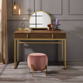Walnut & Gold Finish Vanity Desk with Mirror & Jewelry Tray – Coleen