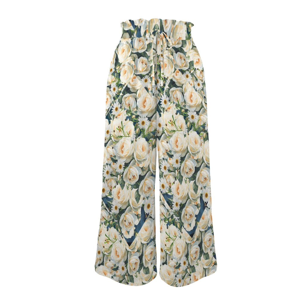 Floribunda and Indigo - Roses and Daisies  Wide Leg Pants - Back Alley Exclusive