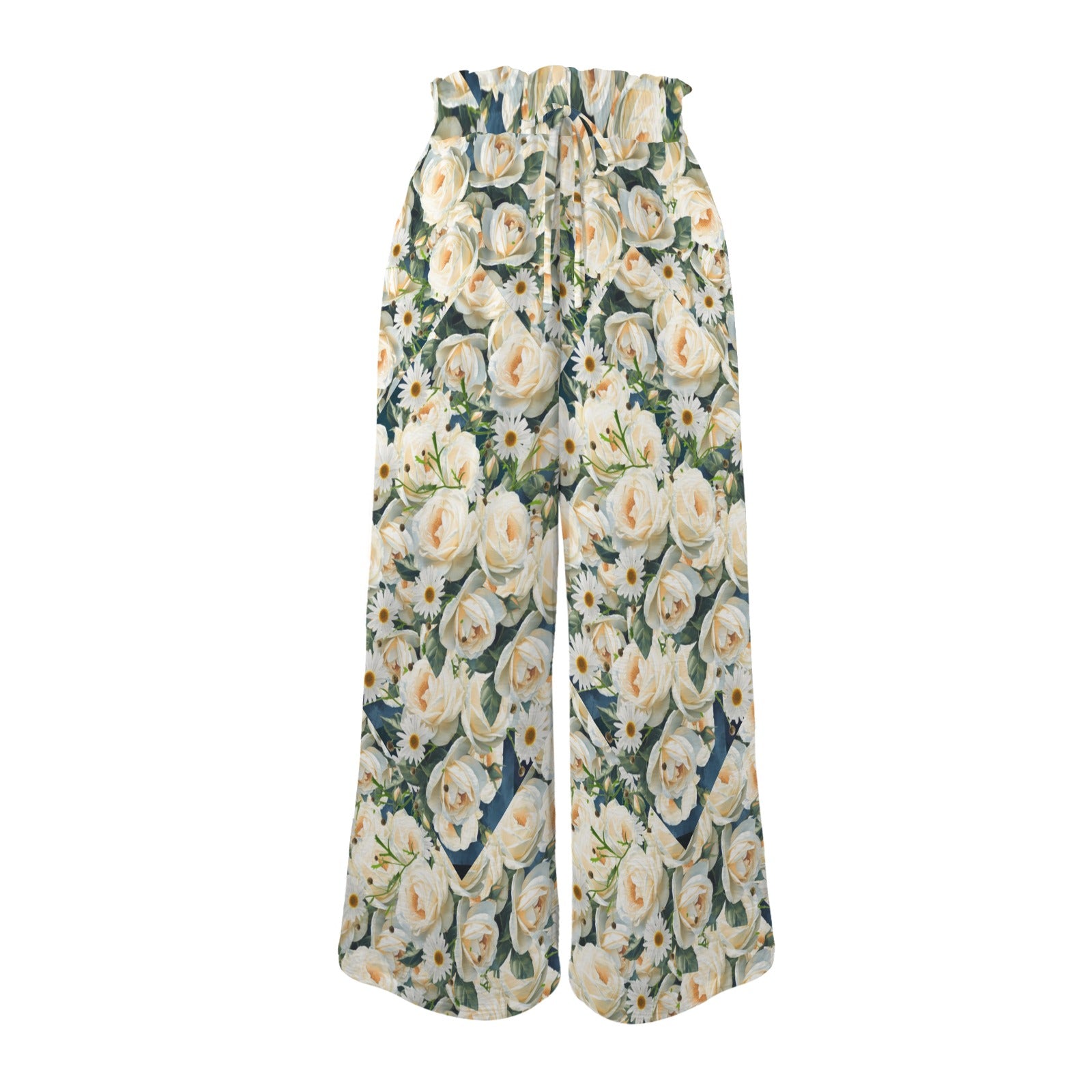 Floribunda and Indigo - Roses and Daisies  Wide Leg Pants - Back Alley Exclusive