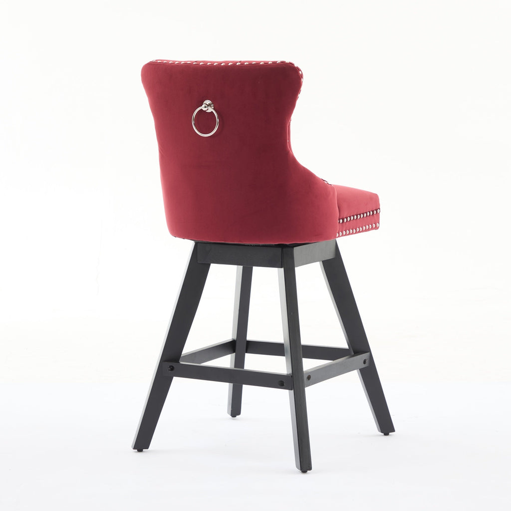 Swivel Velvet Barstools with Button Tufted Decoration - Set of 2 with 360° Swivel - Wine Red