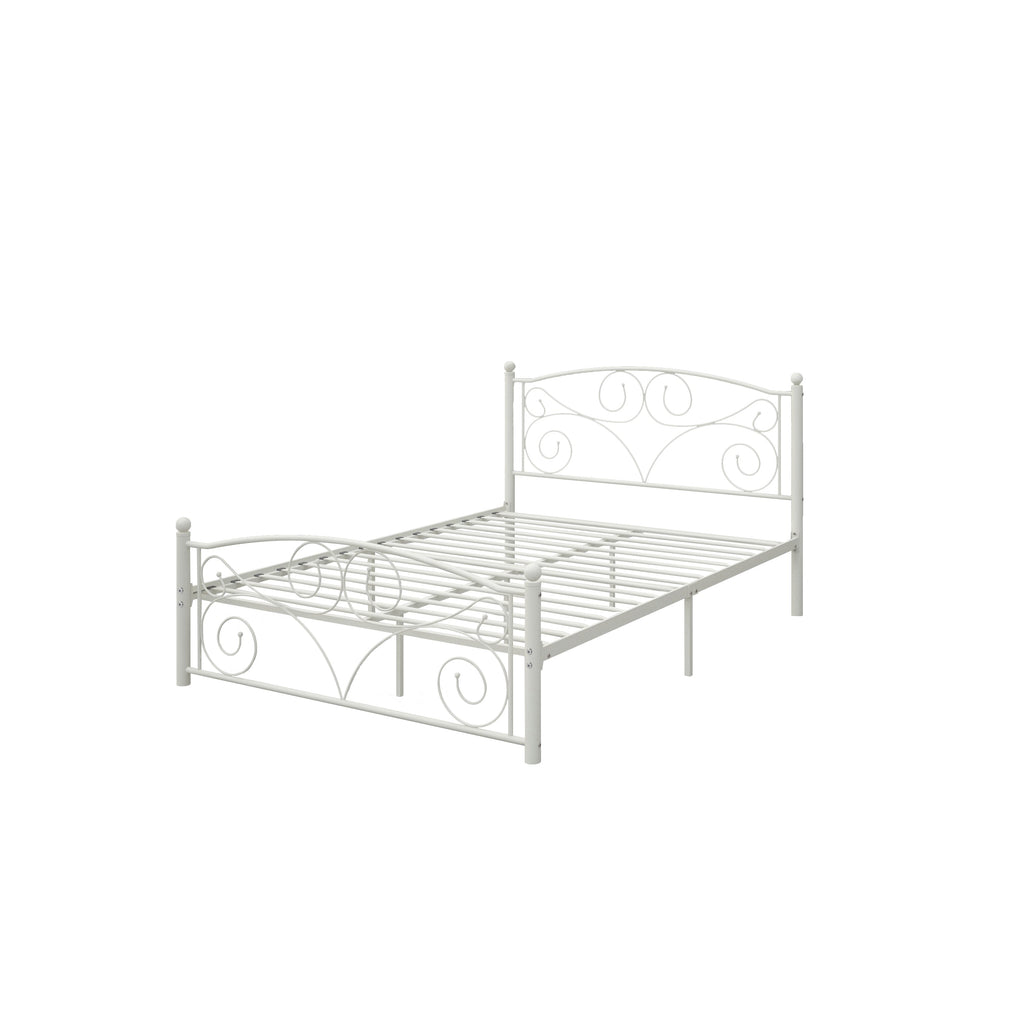 Queen Size Metal Bed Frame with Flower Headboard and Footboard