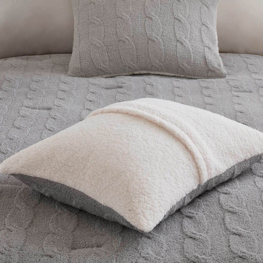 3 Pieces Full/Queen Cable Knit Chenille Comforter Set Gray