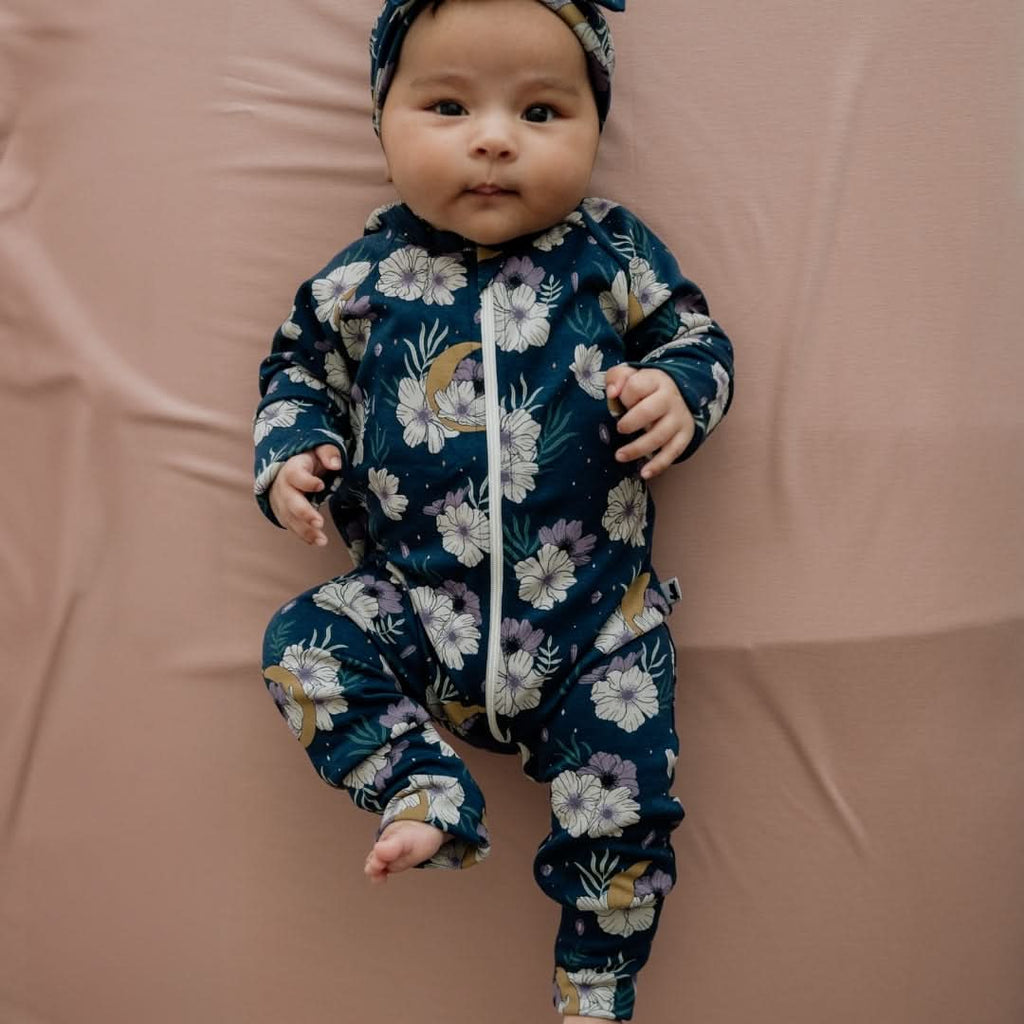 Bamboo Baby Zipper Footed Bodysuit | Outer Space