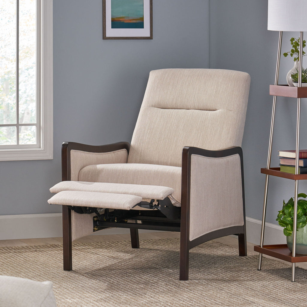 Drury Contemporary Fabric Upholstered Pushback Recliner with Birch Wood Legs - Blue or Beige