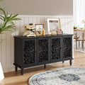 60" Antique Buffet Cabinet with Floral Carvings - Black