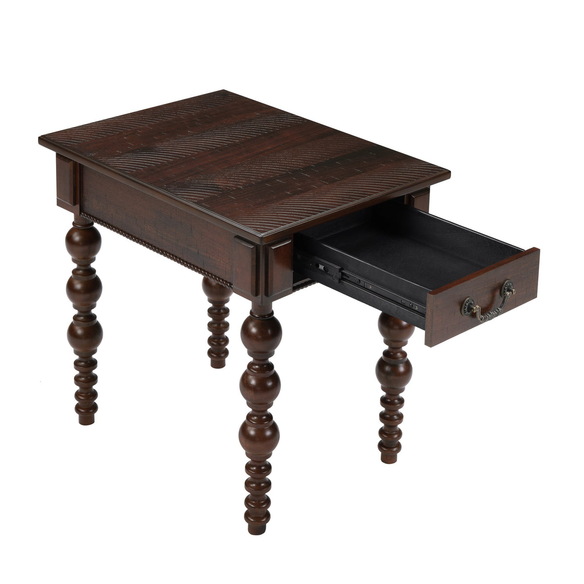 Solid Wood End Table with Drawer in Espresso Finish