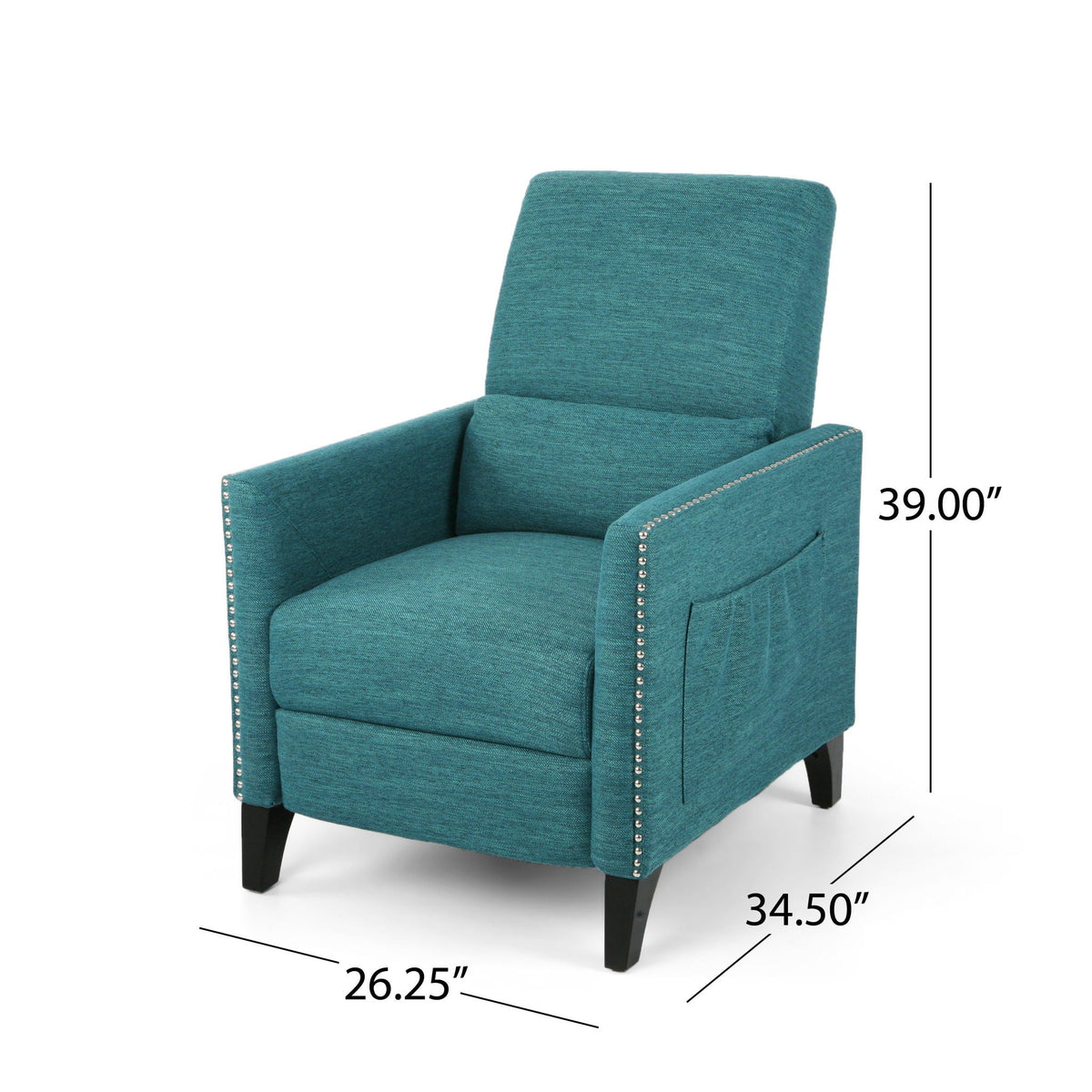 Kiersten Contemporary Fabric Pushback Recliner with Nailhead Trim - Gray, Light Blue, or Beige