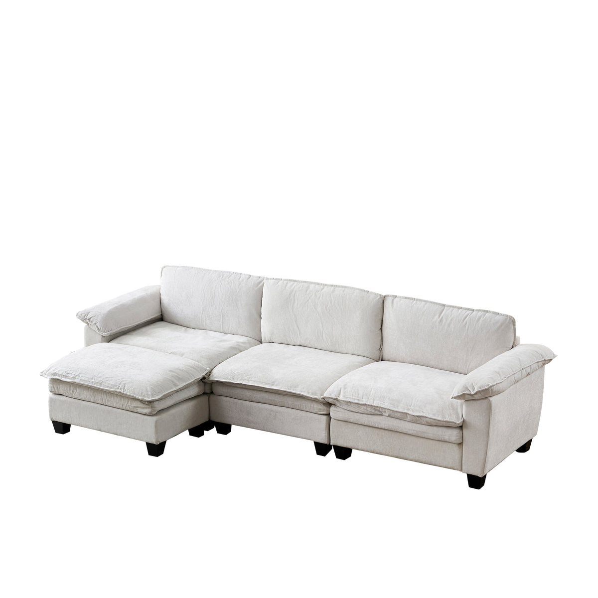L Shape Living Room Sofa with Ottoman in Soft Chenille Beige