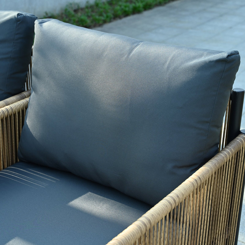 Brown PE Wicker Outdoor Sofa Set with Removable Grey Cushions - 2 Pieces