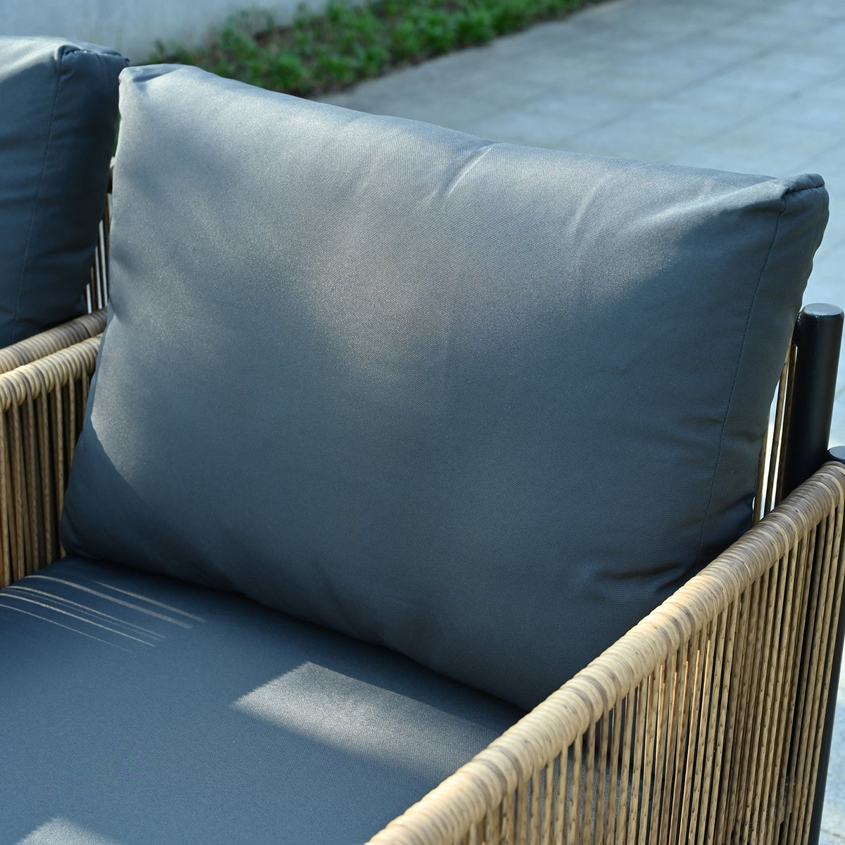 Brown PE Wicker Outdoor Sofa Set with Removable Grey Cushions - 2 Pieces