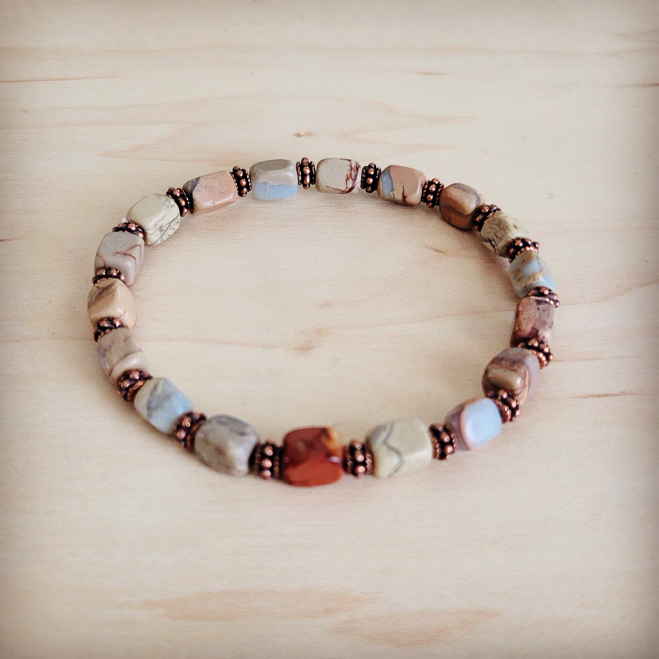 Genuine Aqua Terra and Copper Stretch Beaded Bracelet 812k