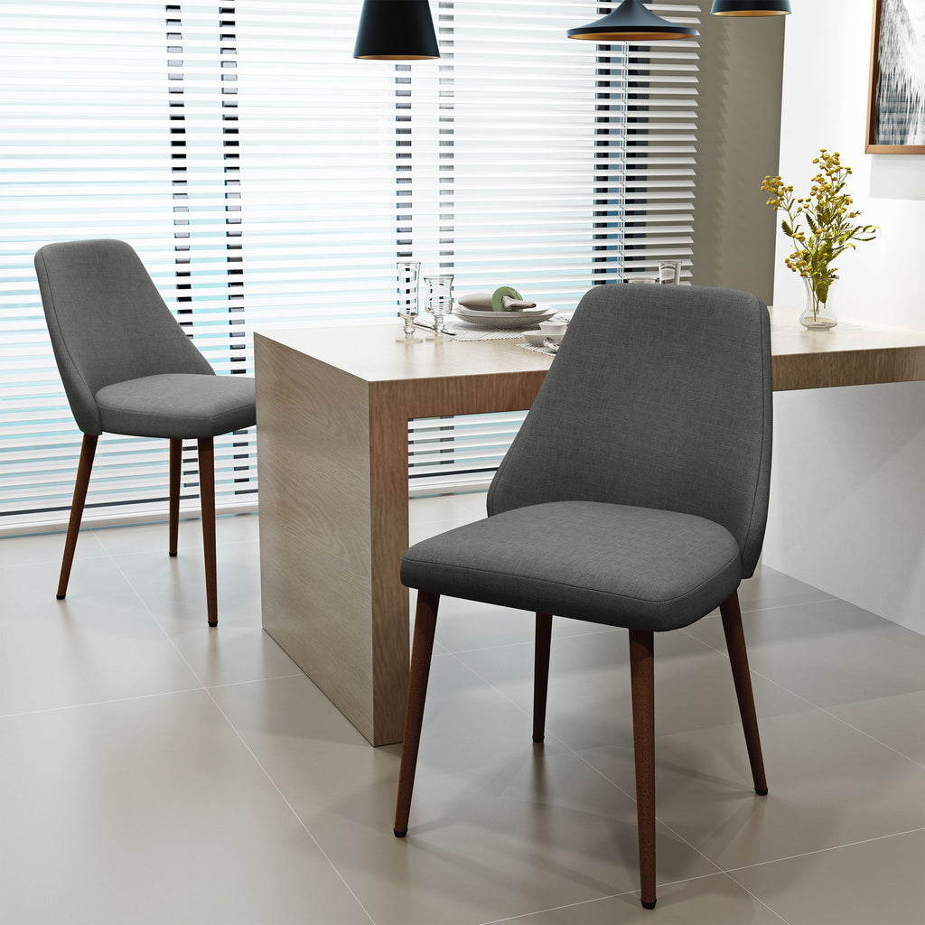 Modern Dining Chair with Iron Legs and Wood Finish - Dark Gray or Light Brown