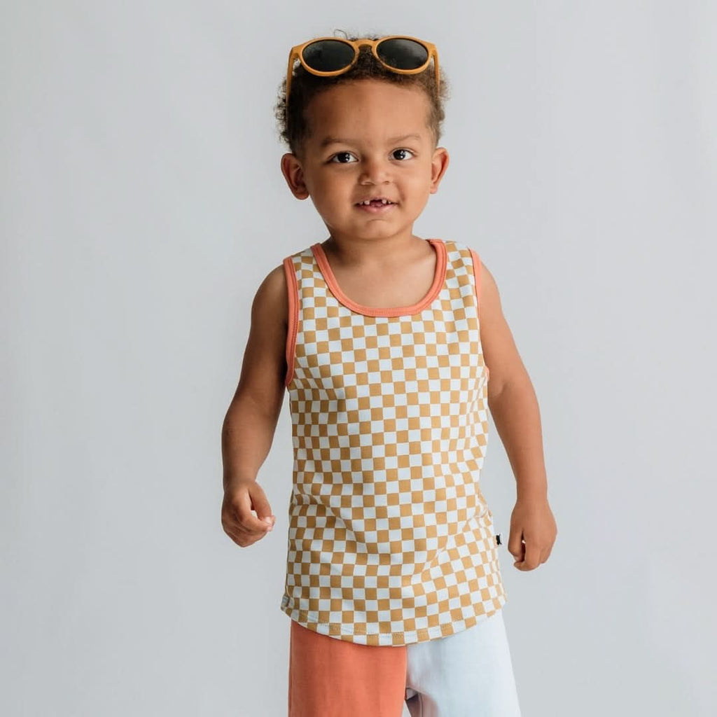 Kids' Bamboo Racerback Tank | Blue Checkers