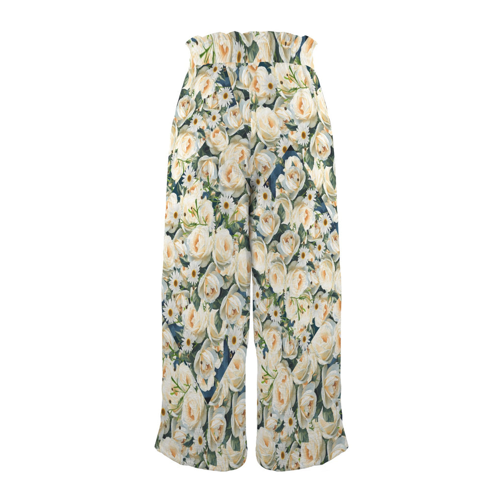 Floribunda and Indigo - Roses and Daisies  Wide Leg Pants - Back Alley Exclusive