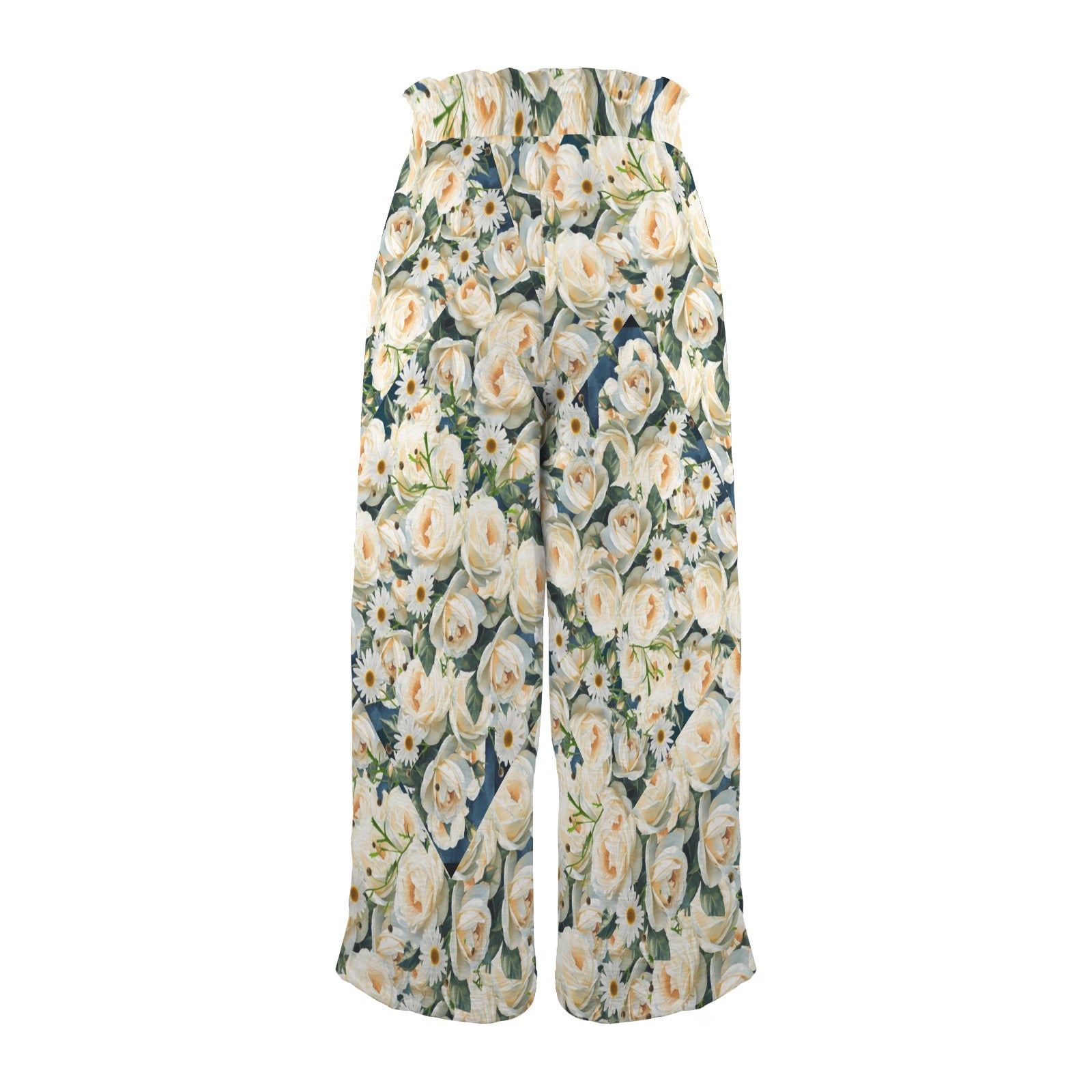 Floribunda and Indigo - Roses and Daisies  Wide Leg Pants - Back Alley Exclusive