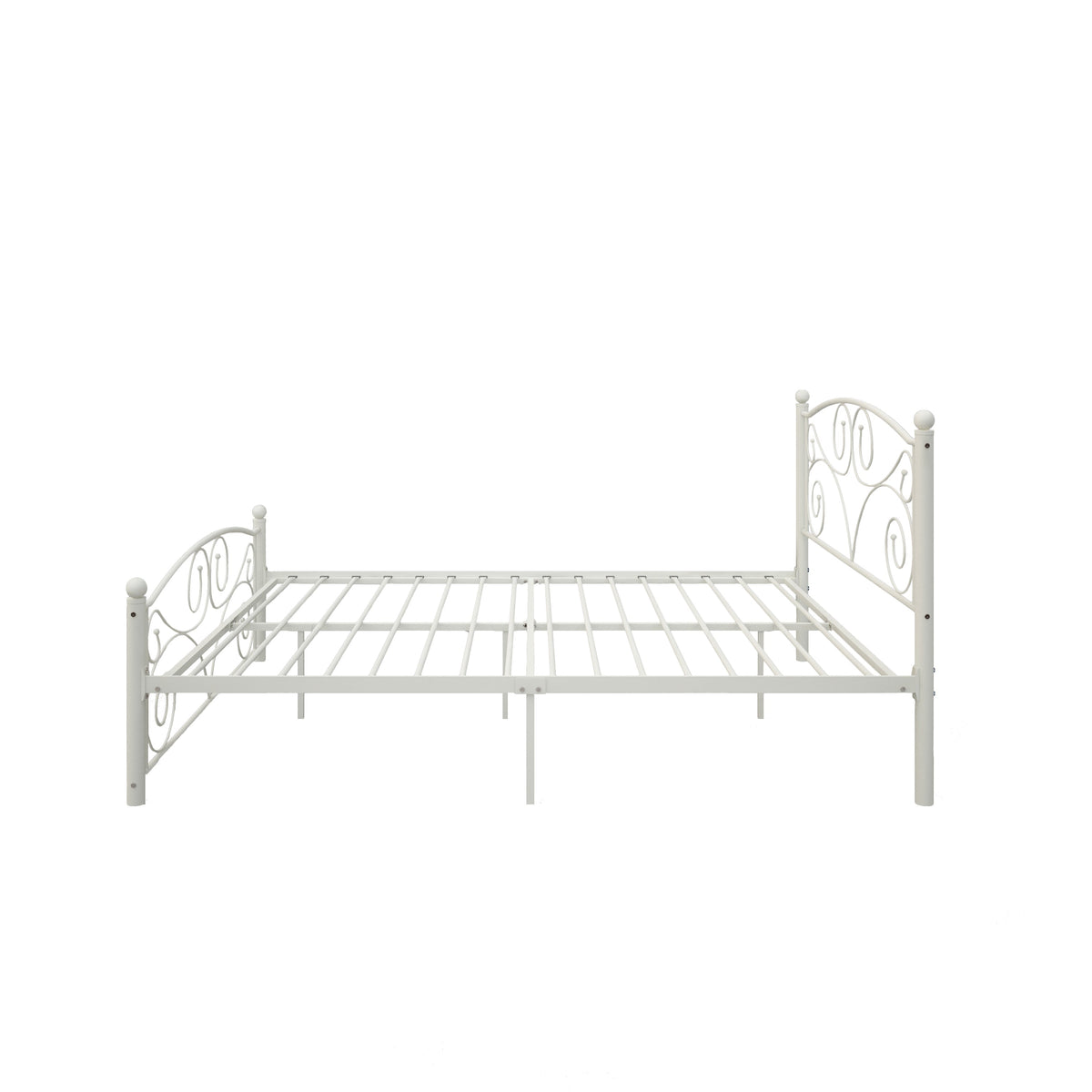 Queen Size Metal Bed Frame with Flower Headboard and Footboard