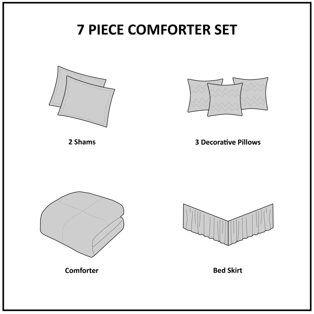 7 Piece Tufted Comforter Set Ivory Queen