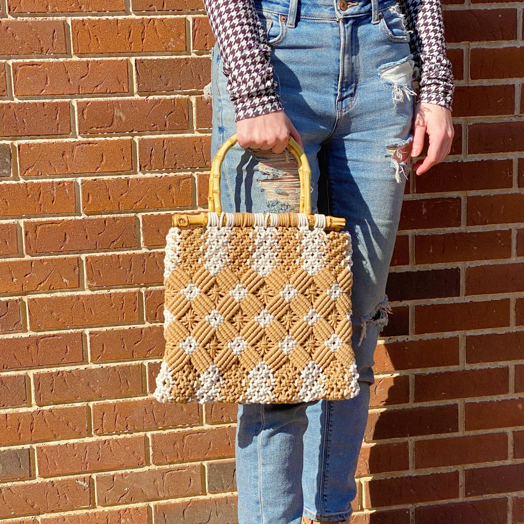 Bamboo Macramé Tote - Woven Bamboo Handle Bag
