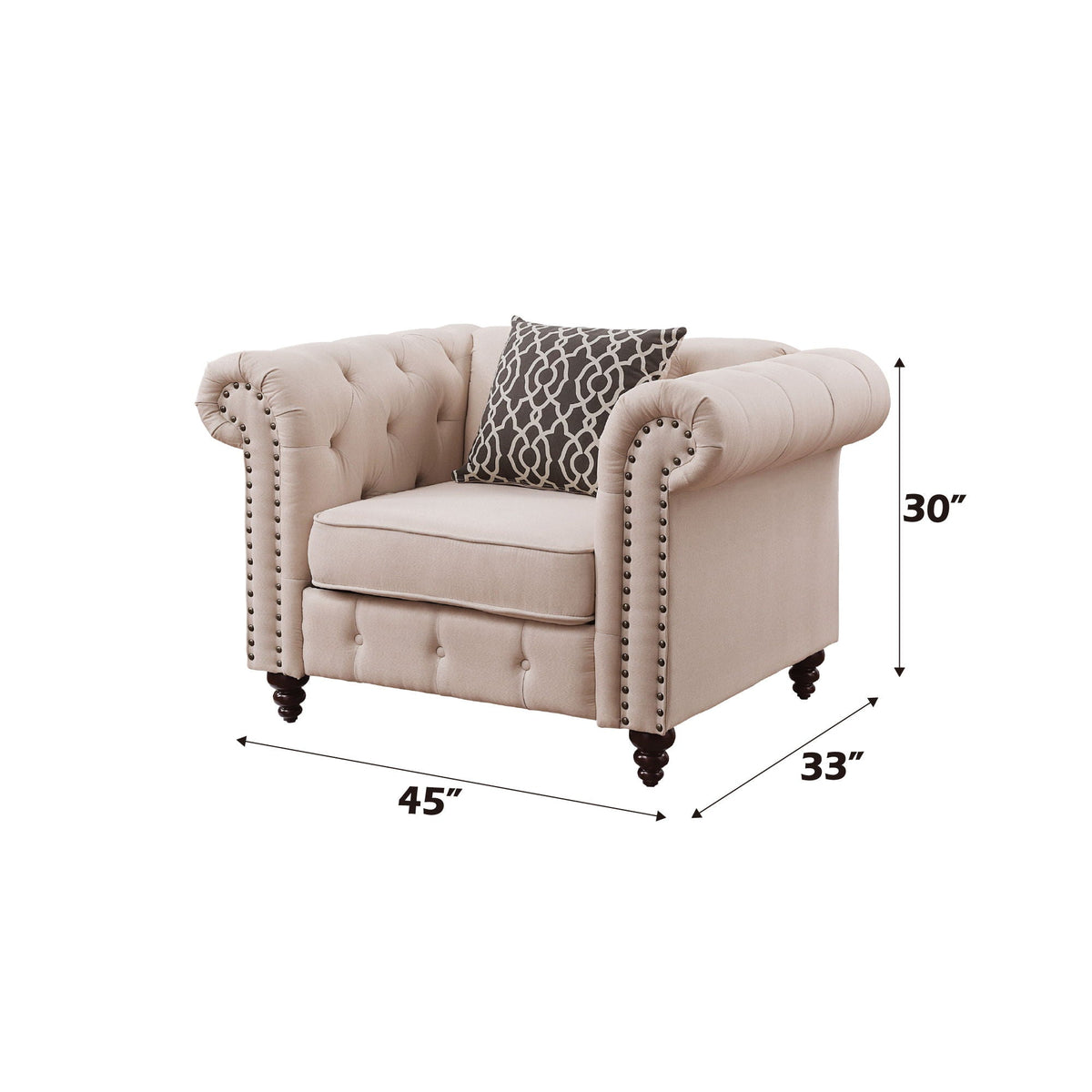 Linen Arm Chair with Button-Tufted Design and Pillow - Beige