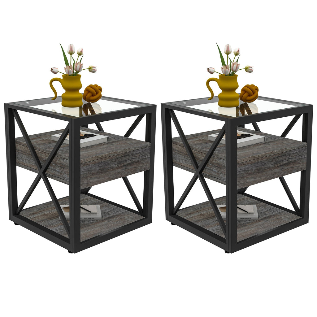 Modern End Tables with Drawer - Set of 2 Nightstands
