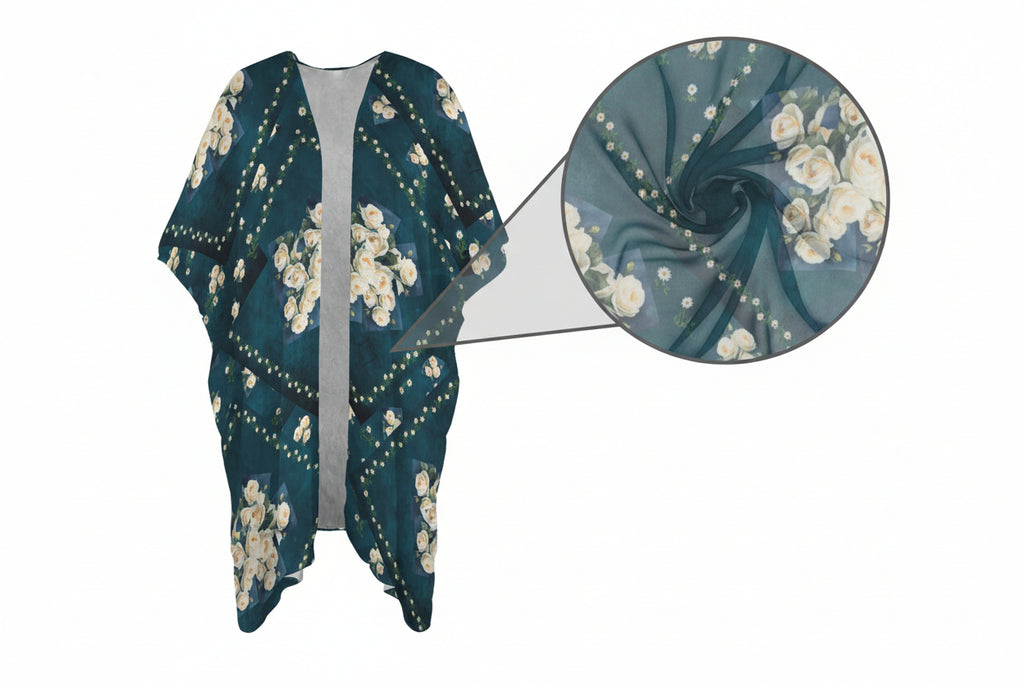Floribunda & Indigo Chiffon Kimono - Lightweight Wrap - Back Alley Exclusive