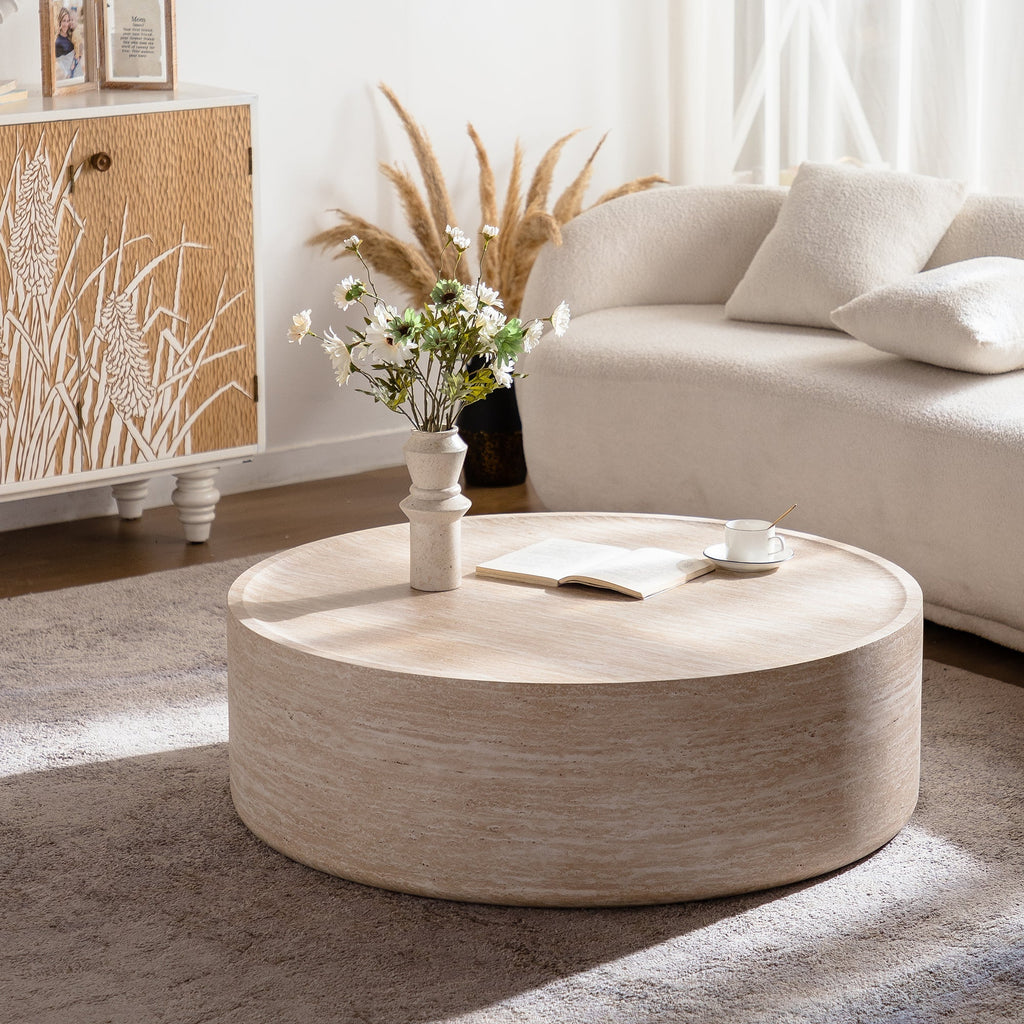39.37" Round Coffee Table with Mars Pattern - Beige