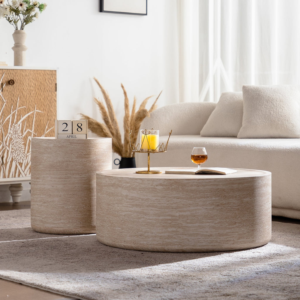 39.37" Round Coffee Table with Mars Pattern - Beige