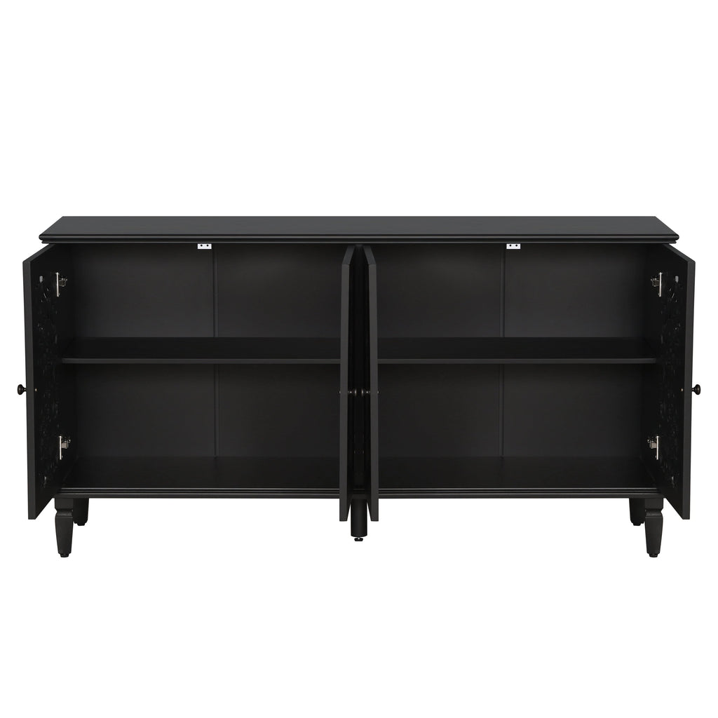 60" Antique Buffet Cabinet with Floral Carvings - Black