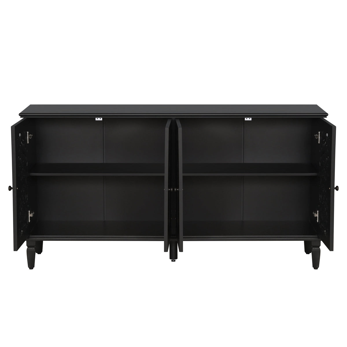 60" Antique Buffet Cabinet with Floral Carvings - Black