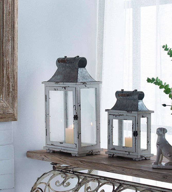 Decorative Wooden Candle Lantern Set of Two with Glass – Indoor & Outdoor Use