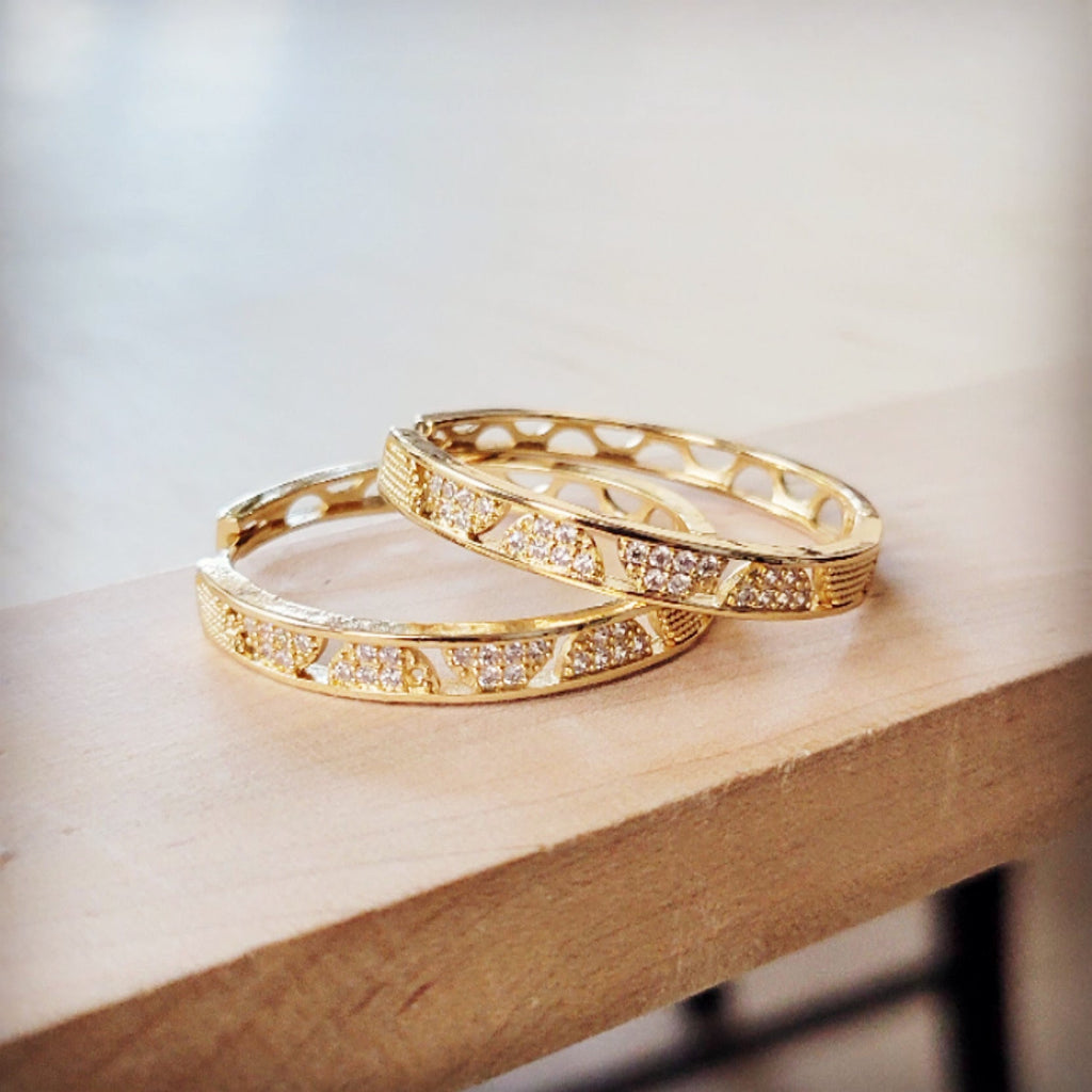 **Geometric Sparkle Statement Gold Hoop Earrings 219ck