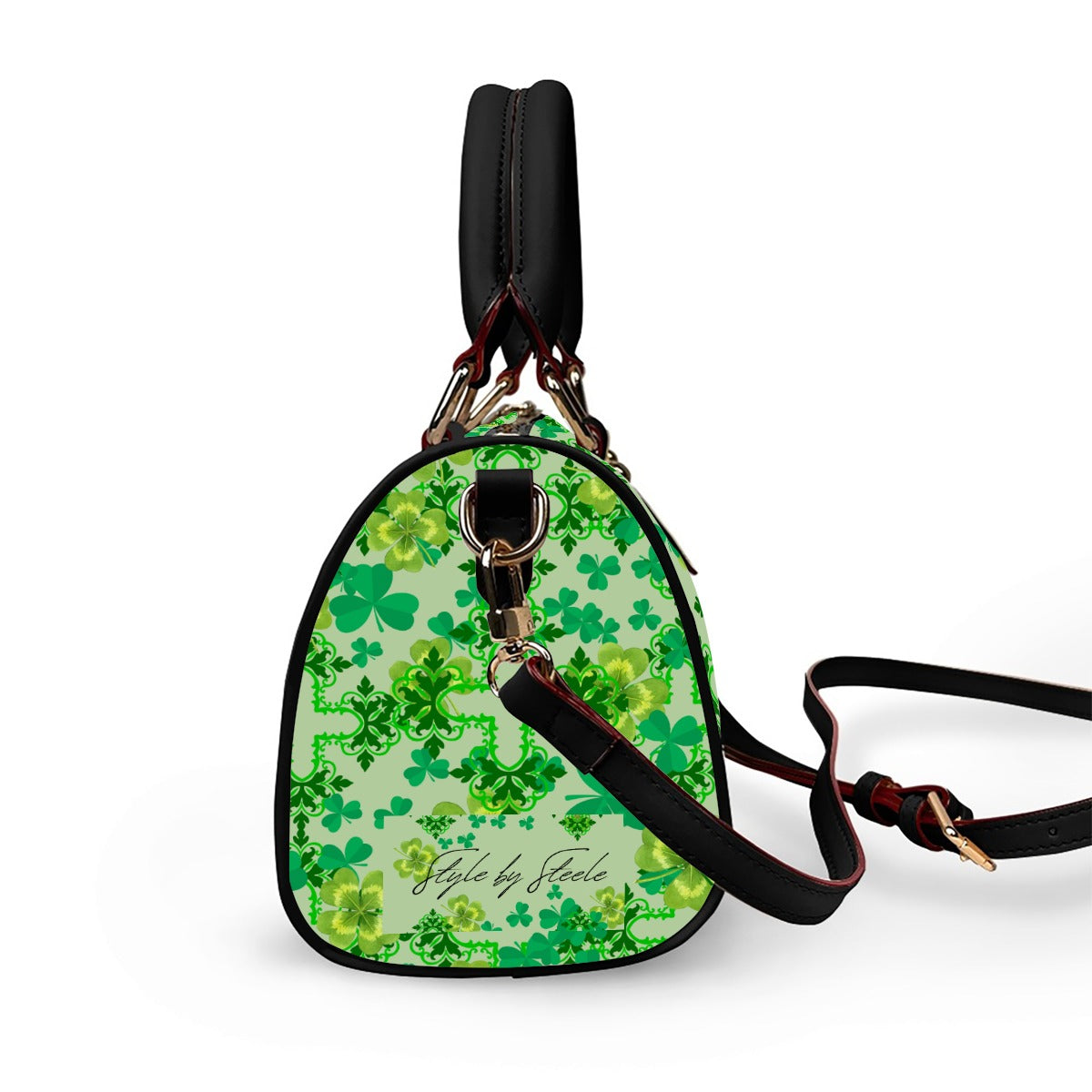 Clover & Celtic Crosses Barrel Handbag | Irish Heritage Vegan Leather Bag - Exclusive to Back Alley