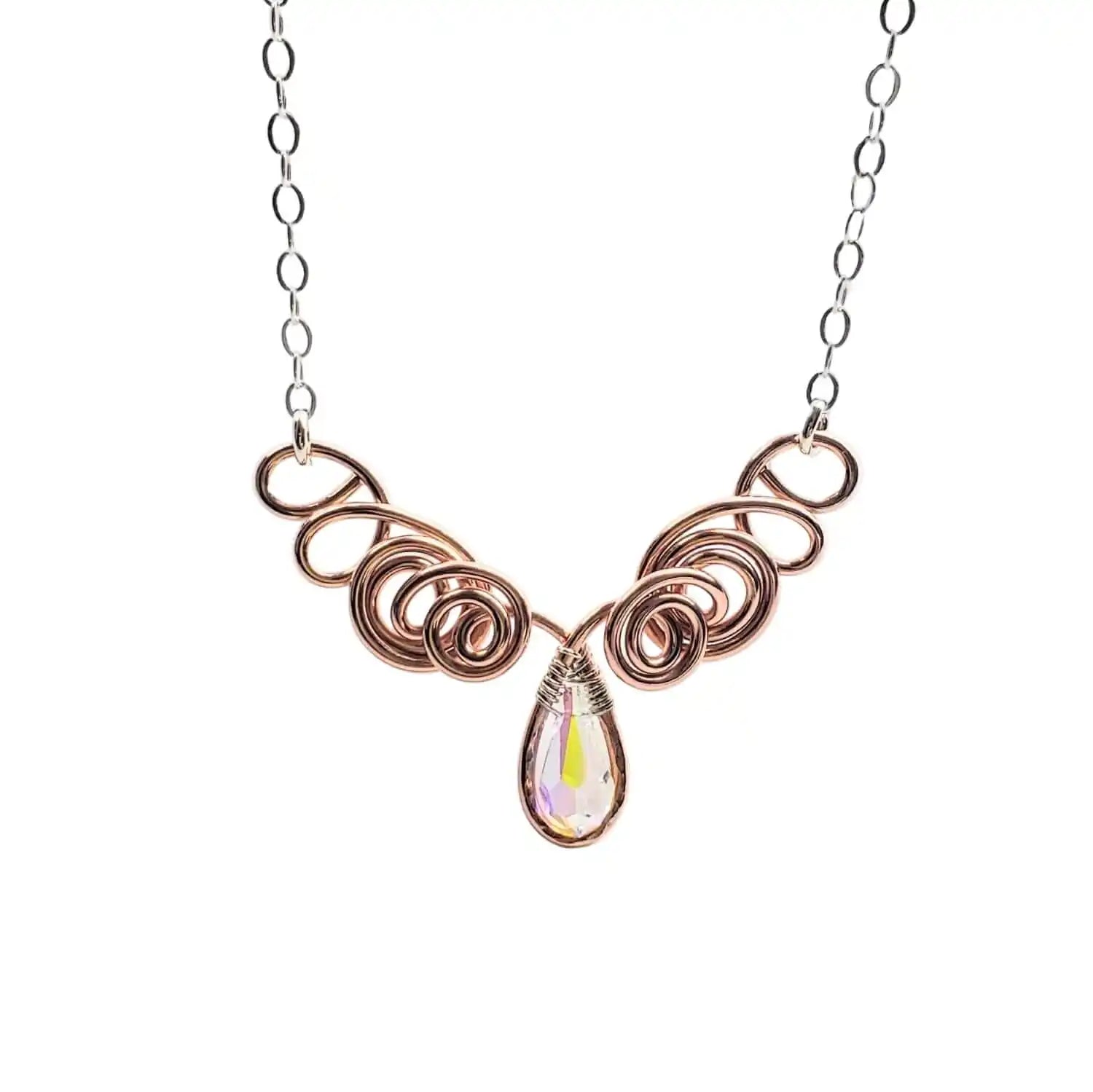 Handmade Sculpted Copper Silver Angel in Flight Necklace