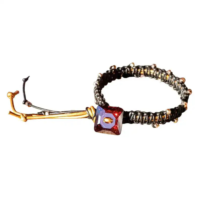 Macrame Black Gold Leather Crystal Glam Bracelet