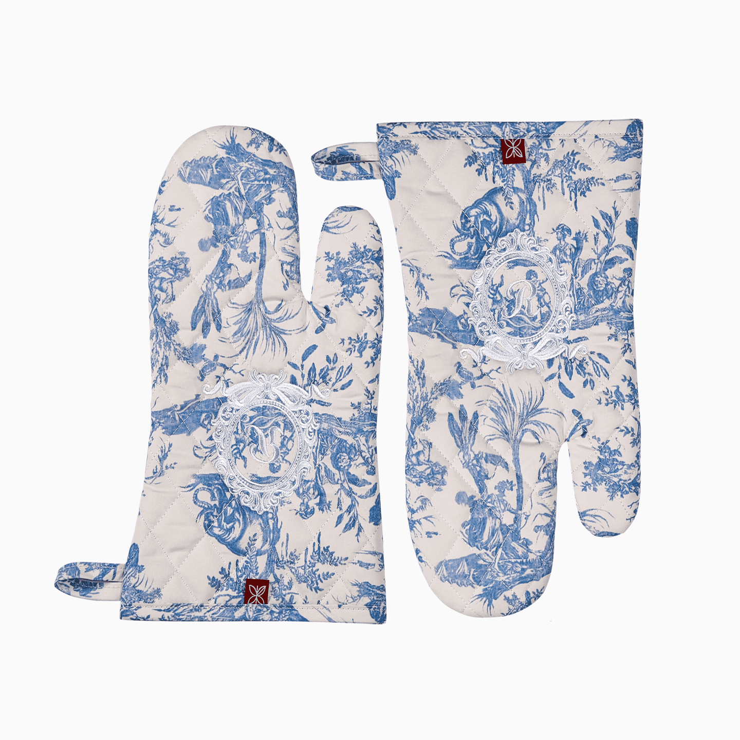 French Toile de Jouy Premium Cotton Oven Mitts