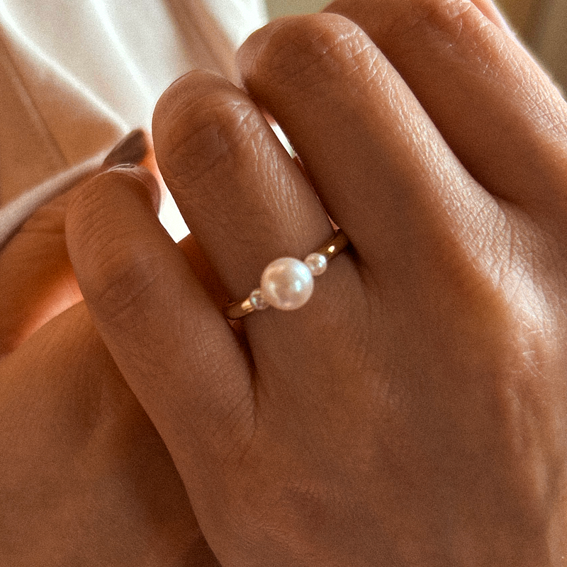 Akoya Pearl Trinity Ring | 18K Gold and Platinum Fine Jewelry