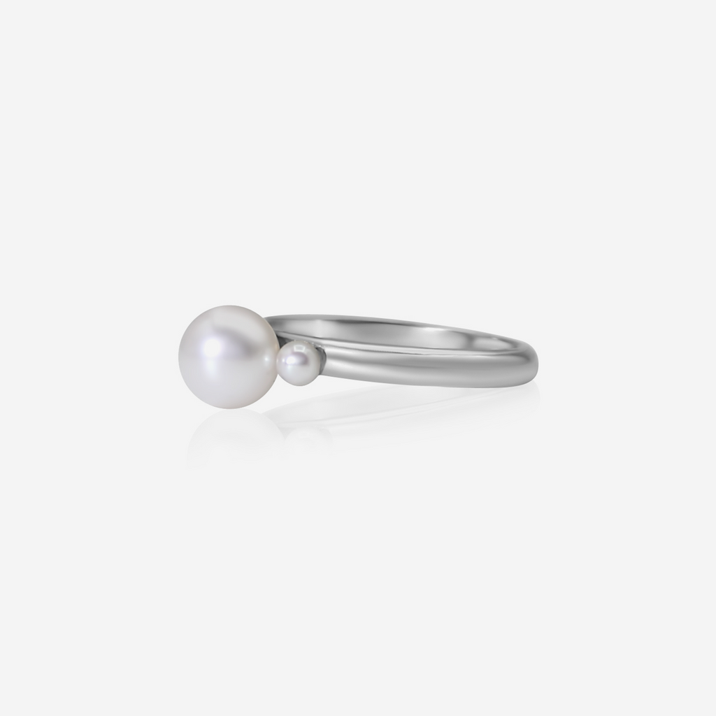 Akoya Pearl Trinity Ring | 18K Gold and Platinum Fine Jewelry