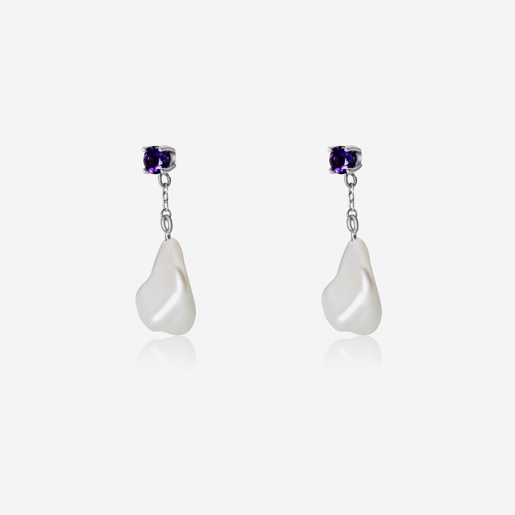 Amethyst & Freshwater Pearl Drop Earrings | 14K Gold