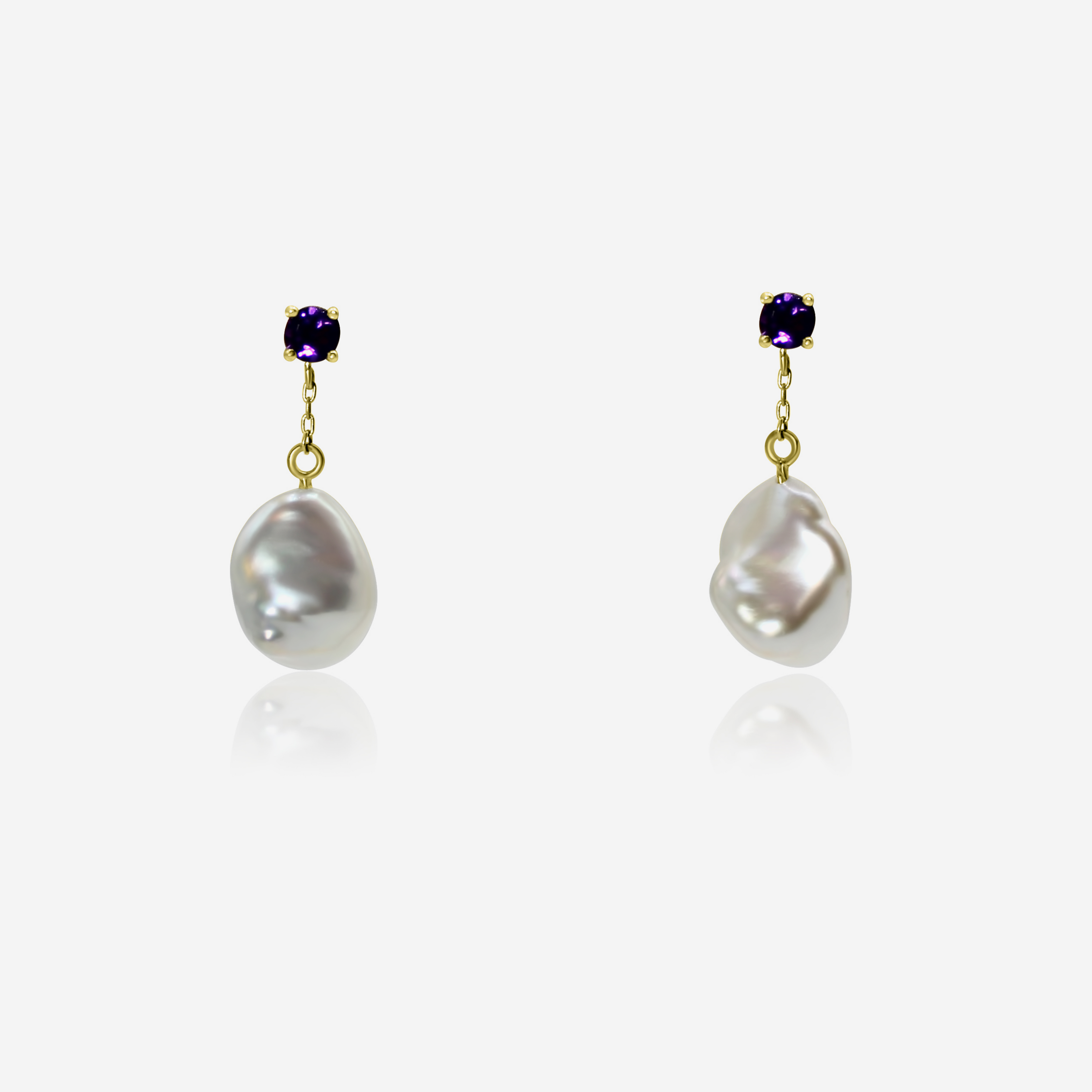 Amethyst & Freshwater Pearl Drop Earrings | 14K Gold