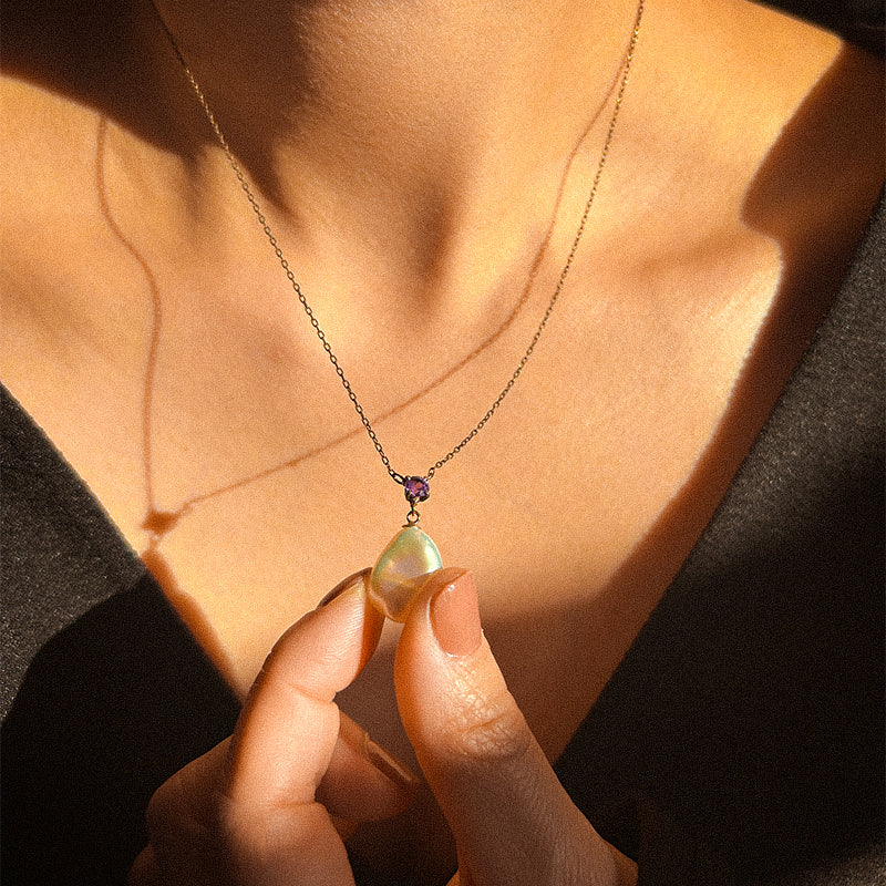Amethyst & Freshwater Pearl Drop Necklace | 14K Gold