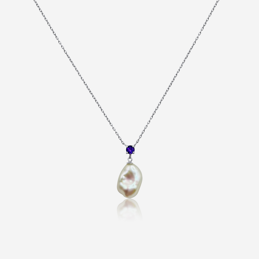 Amethyst & Freshwater Pearl Drop Necklace | 14K Gold