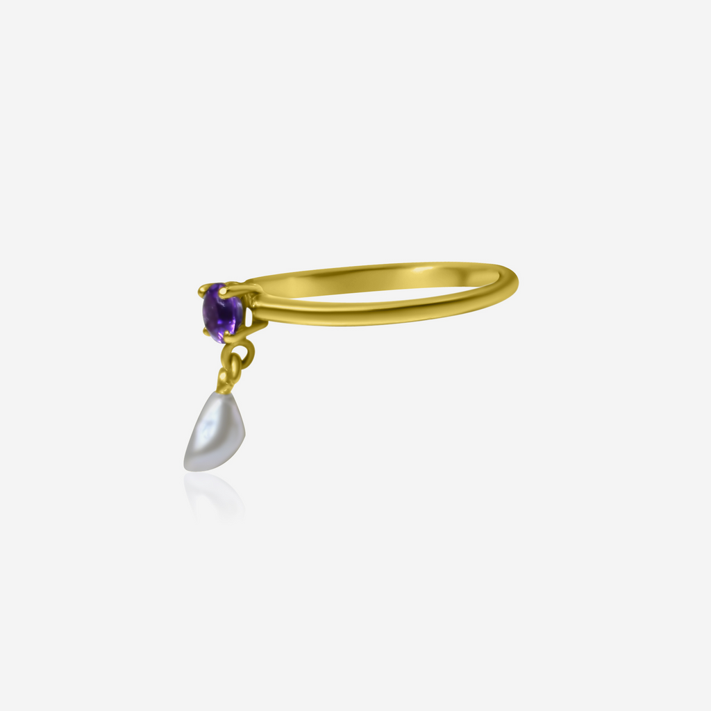 Amethyst & Freshwater Pearl Ring | 14K Gold
