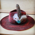 Hand-Painted Leopard Boho Western Cowgirl Hat & Band-Red 987k